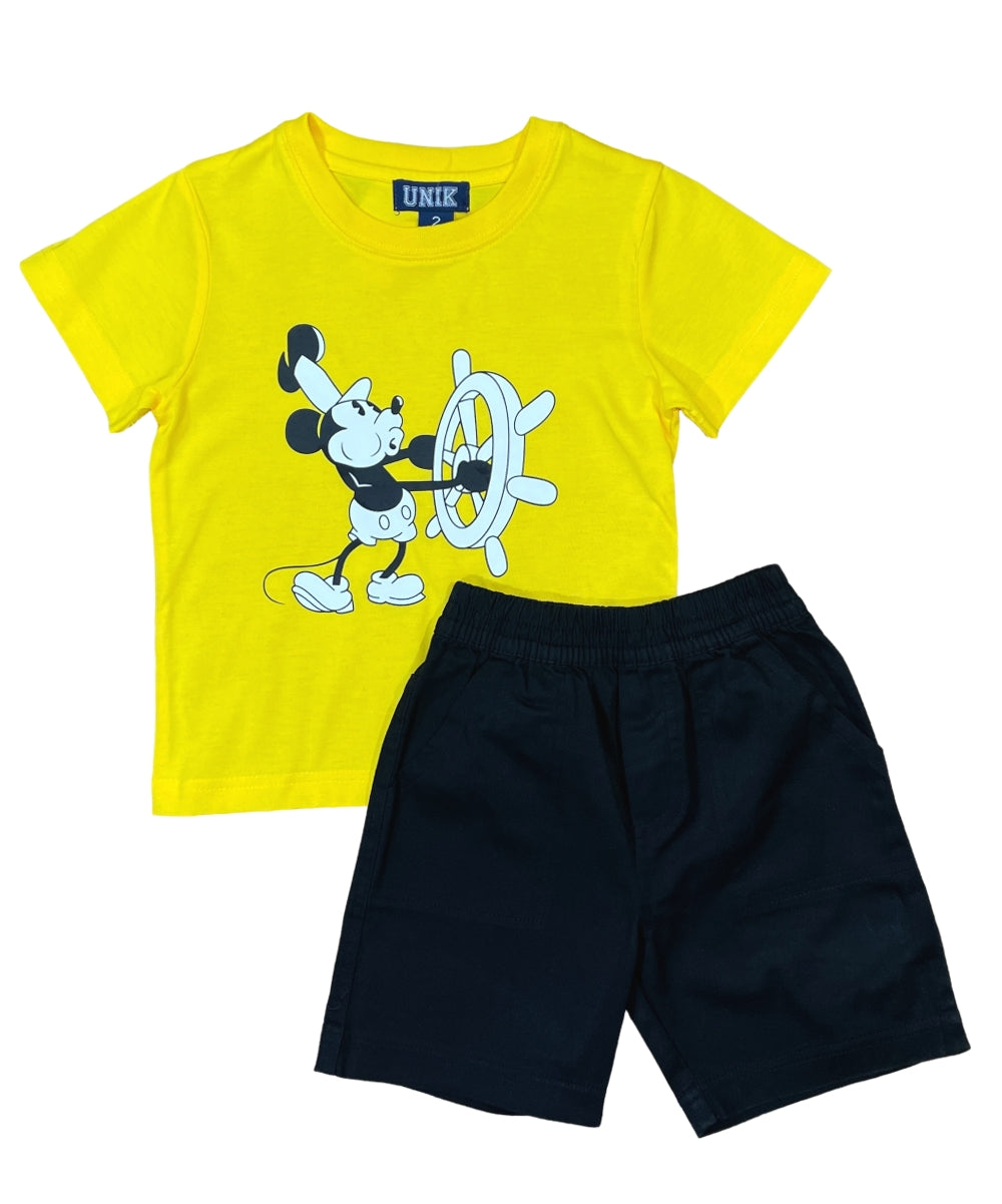 Boys Steamboat Willie Short Set Grey BS2480