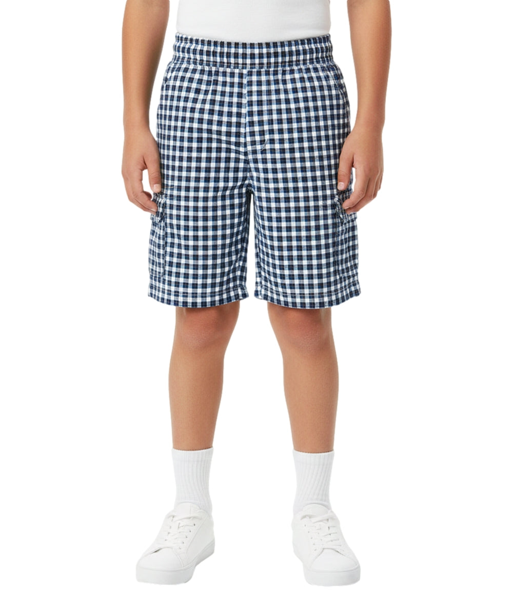 Boys Plaid Cargo Shorts Azure Grey BS888