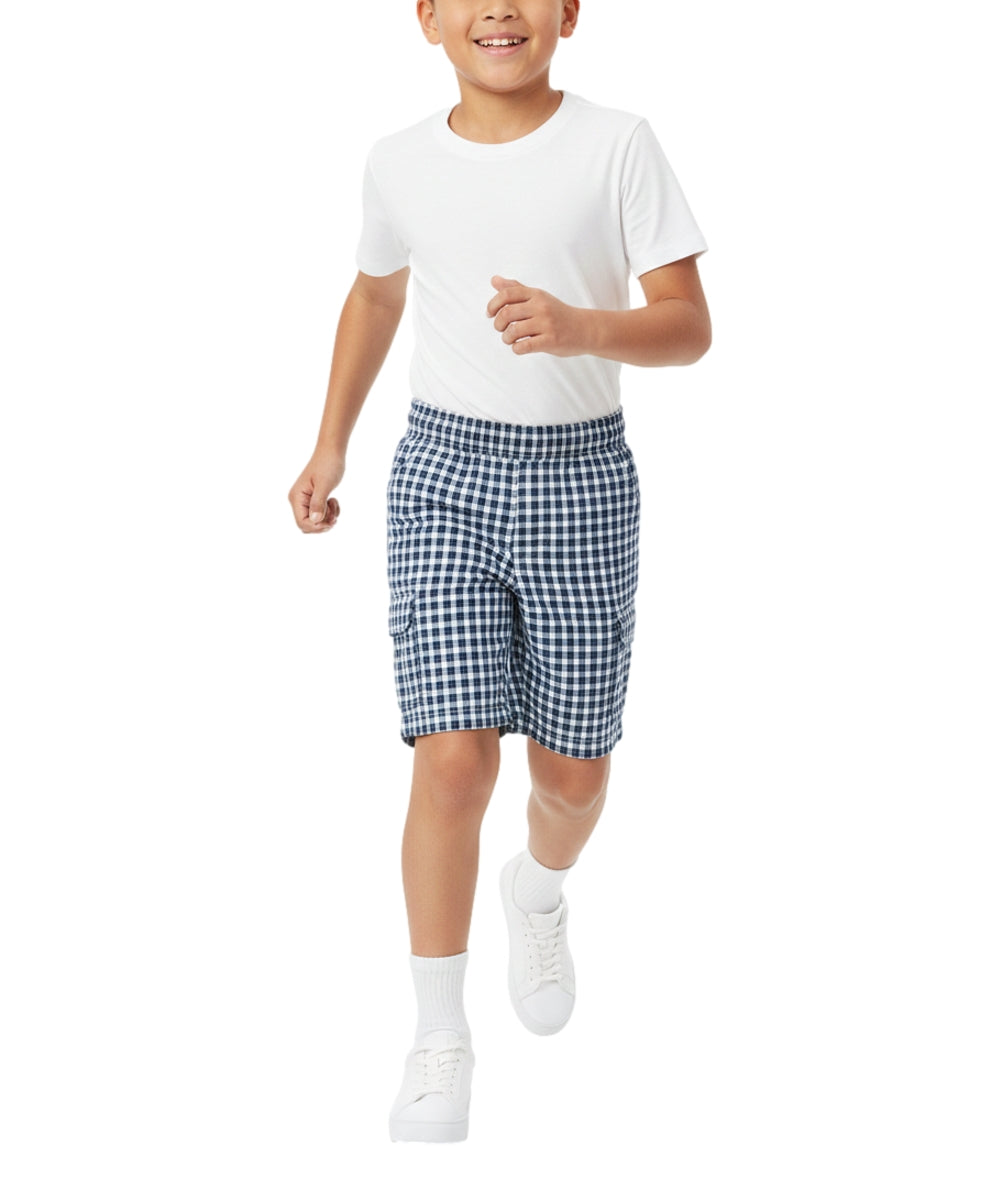 Boys Plaid Cargo Shorts Azure Grey BS888