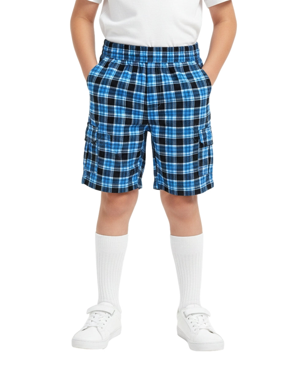 Boys Plaid Cargo Shorts Blue Black BS888