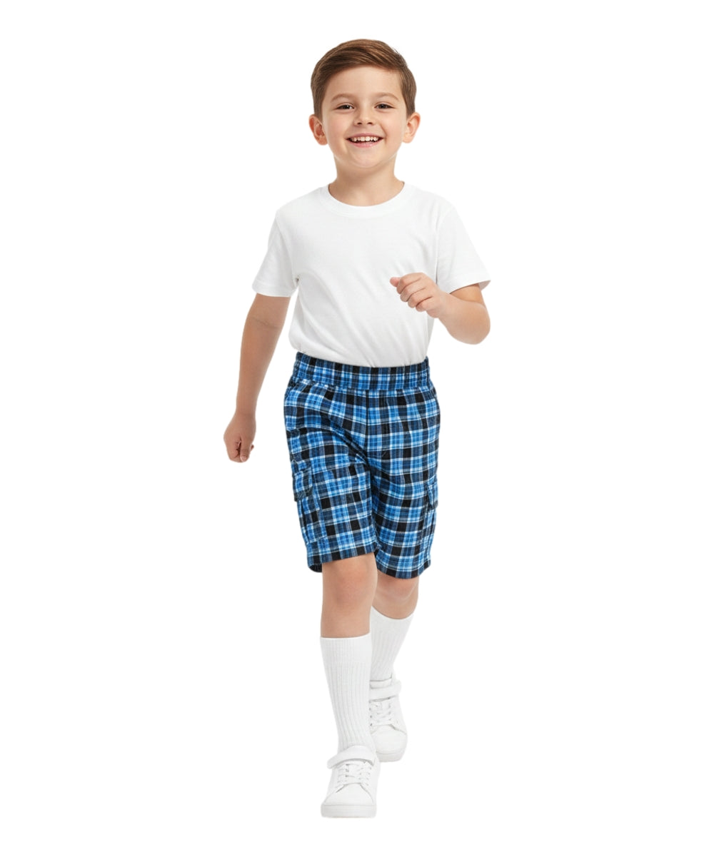 Boys Plaid Cargo Shorts Blue Black BS888