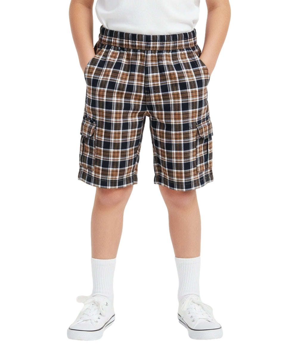 Boys Plaid Cargo Shorts Brown BS888