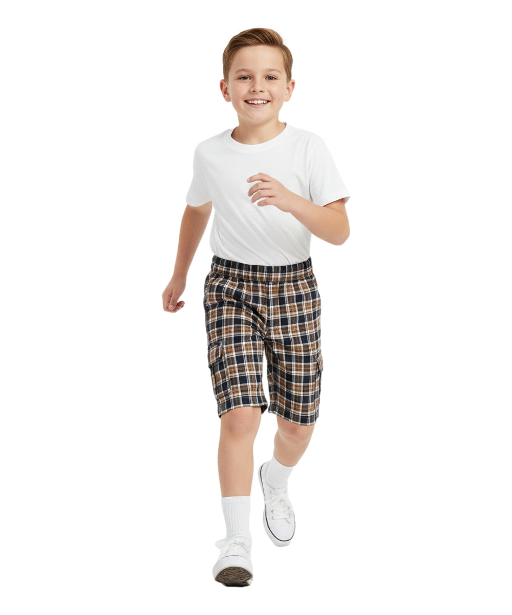 Boys Plaid Cargo Shorts Brown BS888