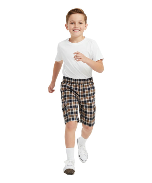 Boys Plaid Cargo Shorts Brown BS888