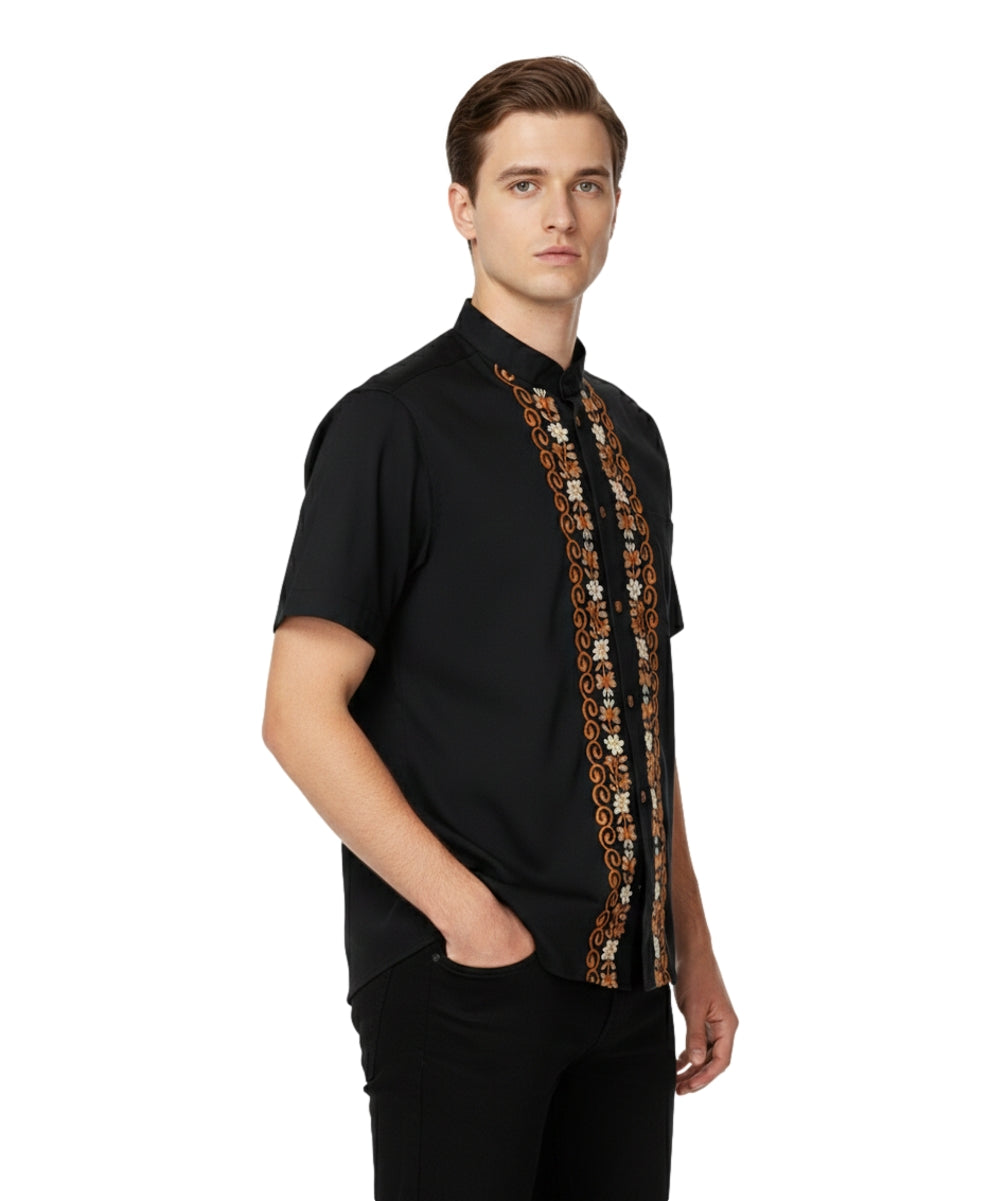 Premium Quality Mens Guayabera Embroidery Shirts Rust Diamond BSM08A