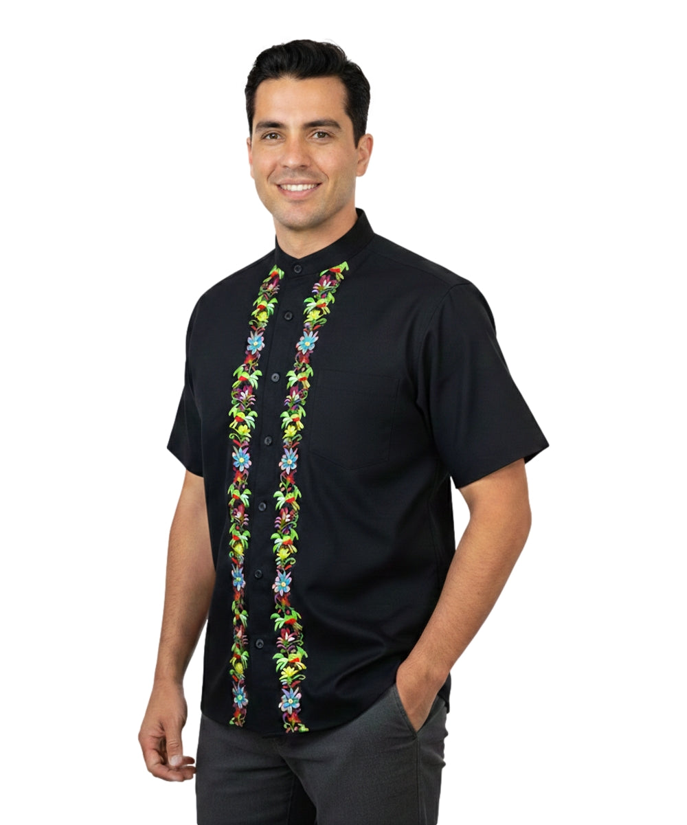Premium Quality Mens Guayabera Embroidery Shirts Wine Quetzal BSM08A