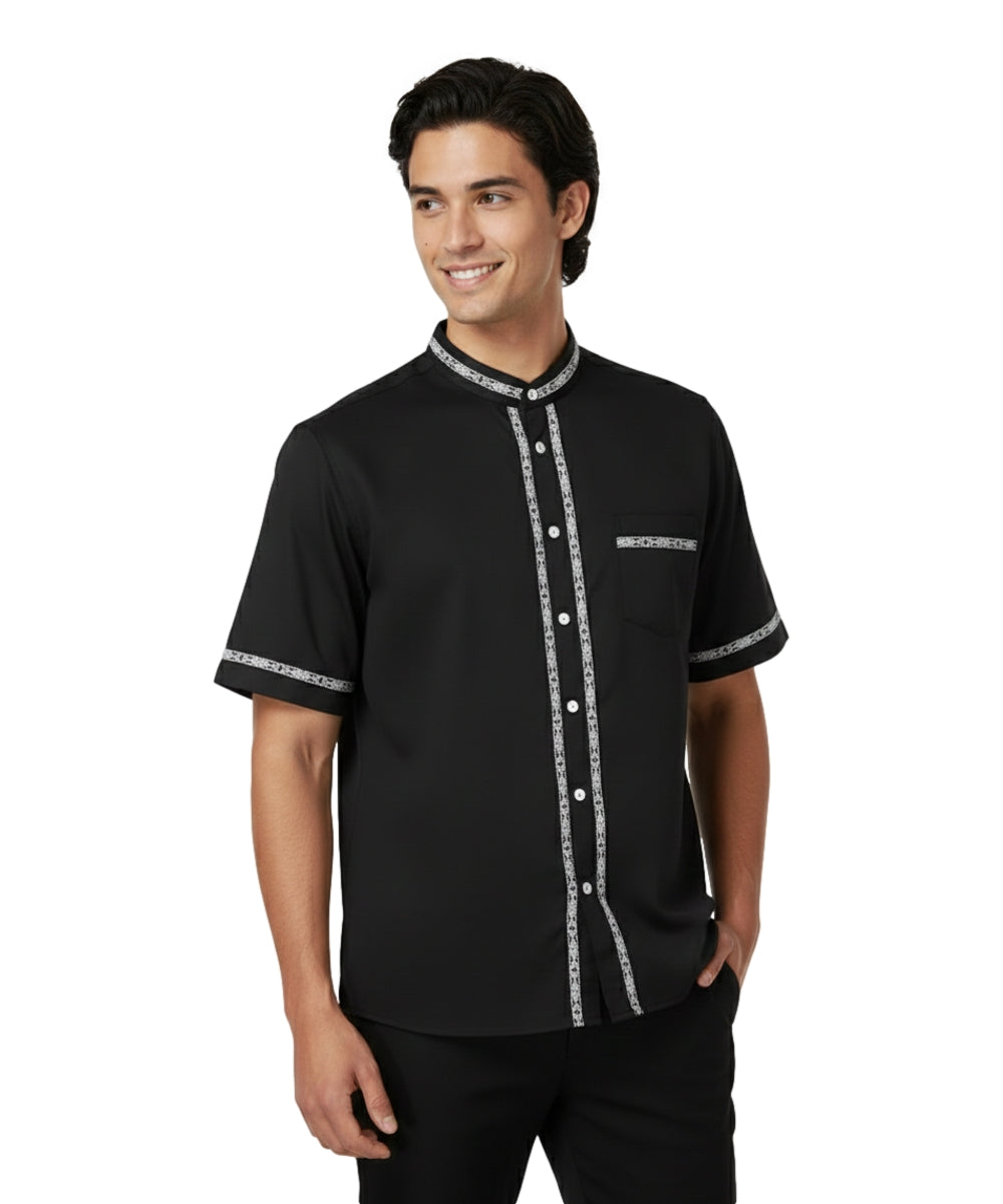 Premium Quality Mens Guayabera Embroidery Shirts Chambray Trim BSM08A