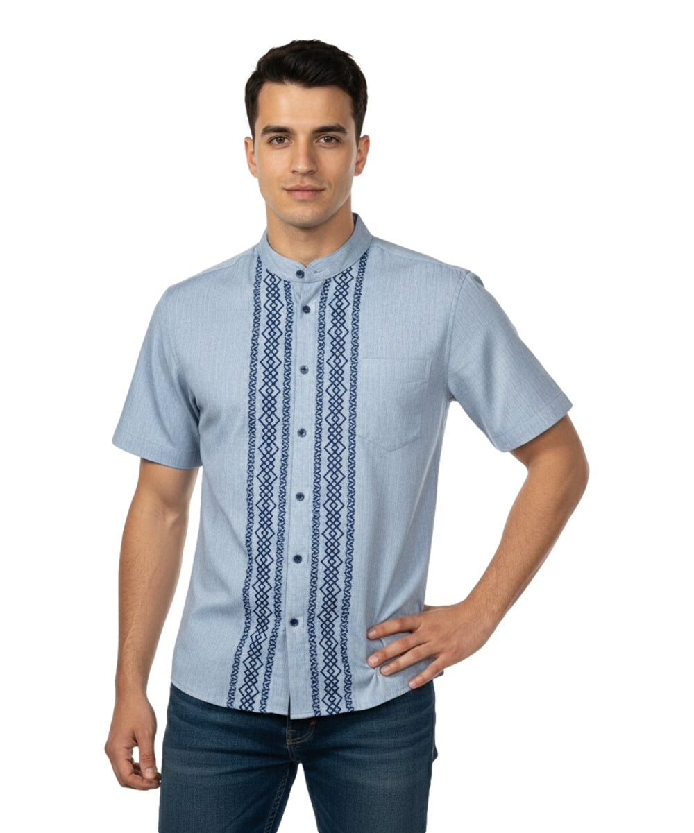 Premium Quality Mens Guayabera Embroidery Shirts Charcoal BSM08A