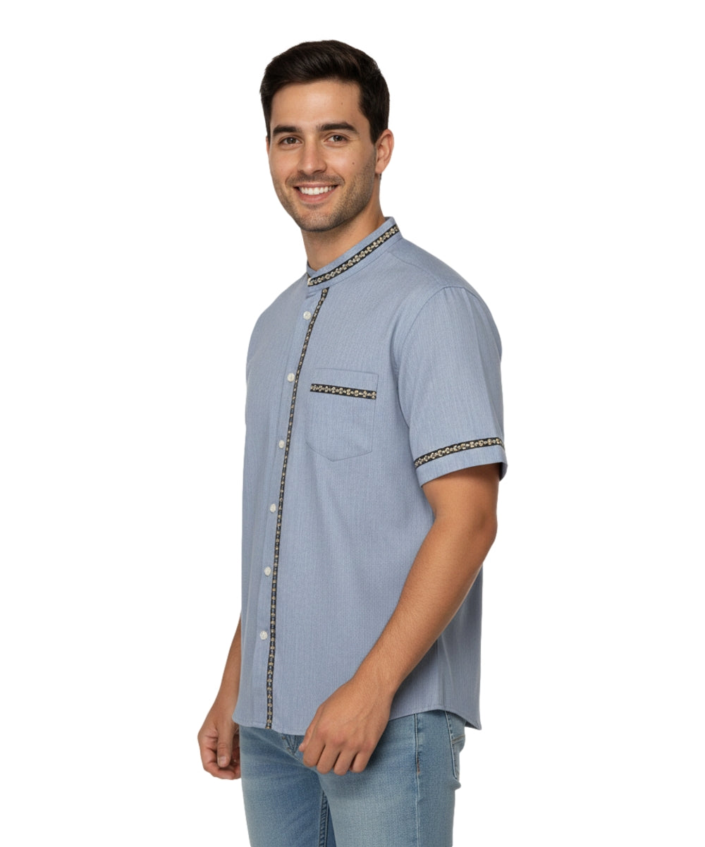 Premium Quality Mens Guayabera Embroidery Shirts Black Trim BSM08A