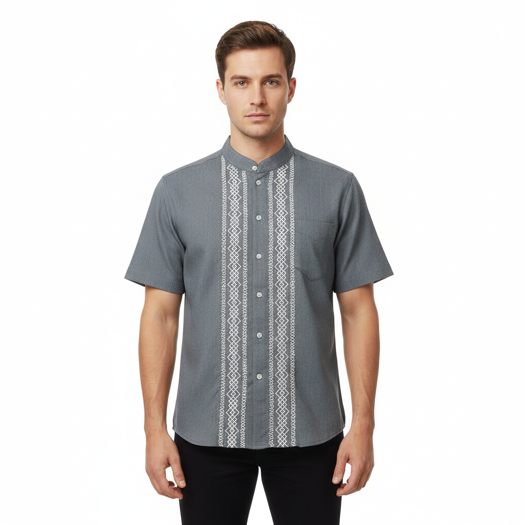 Premium Quality Mens Guayabera Embroidery Shirts Sage Quetzal BSM08A