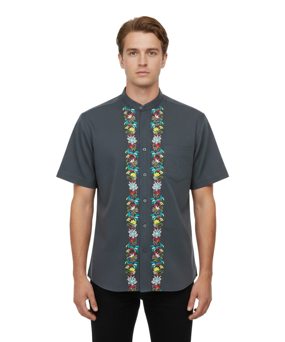 Premium Quality Mens Guayabera Embroidery Shirts Sage Quetzal BSM08A