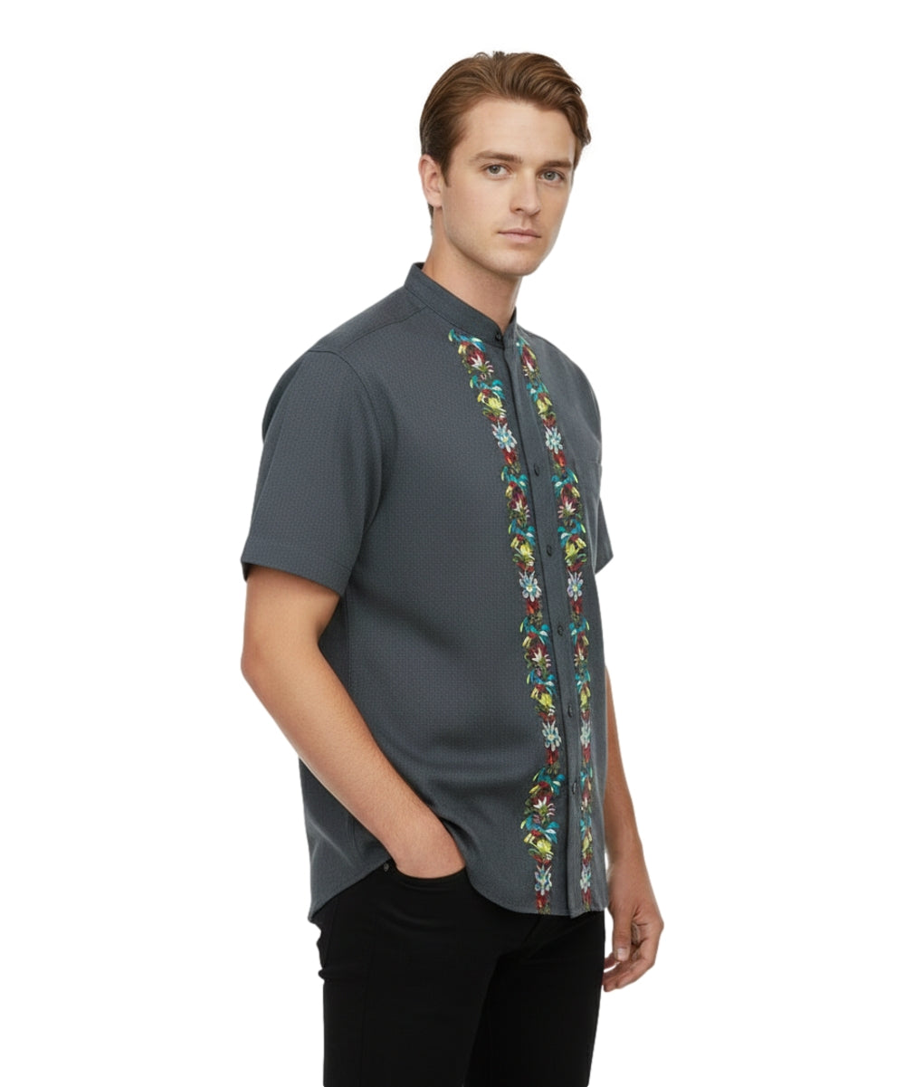 Premium Quality Mens Guayabera Embroidery Shirts Sage Quetzal BSM08A