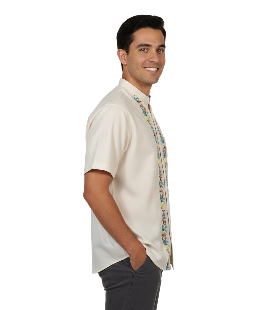 Premium Quality Mens Guayabera Embroidery Shirts Sage Quetzal BSM08A
