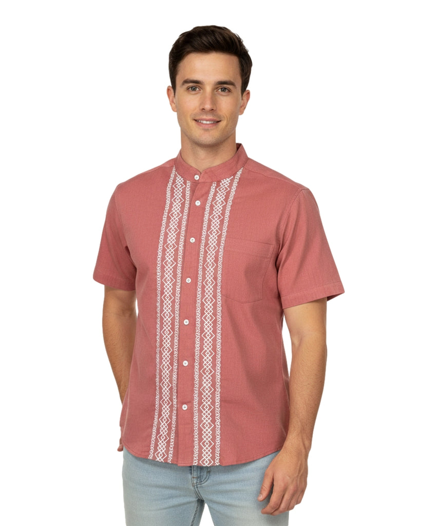 Premium Quality Mens Guayabera Embroidery Shirts Rust Diamond BSM08A