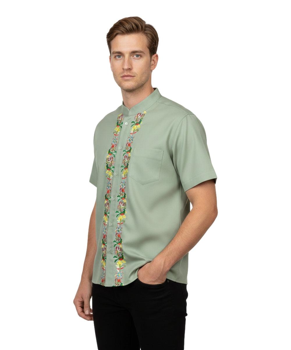 Premium Quality Mens Guayabera Embroidery Shirts Black Trim BSM08A