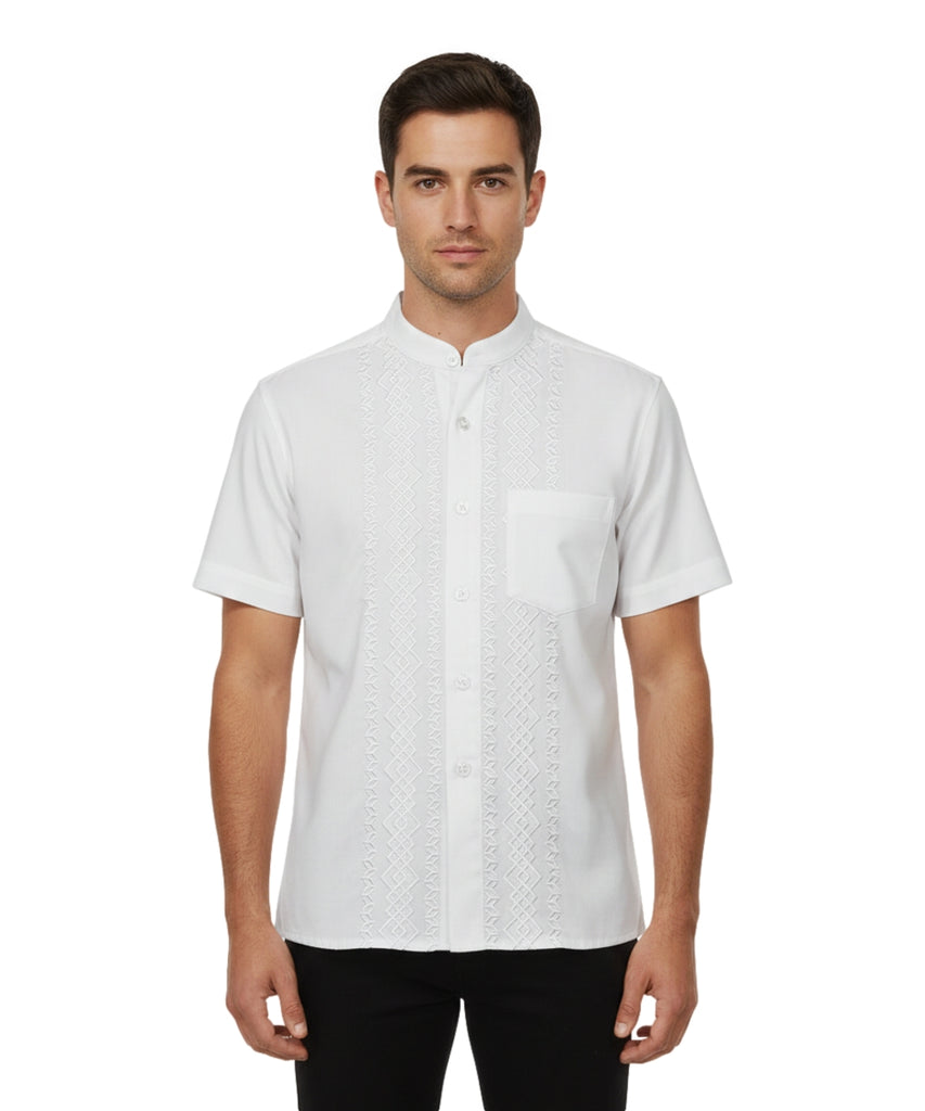 Premium Quality Mens Guayabera Embroidery Shirts White Diamond BSM08A