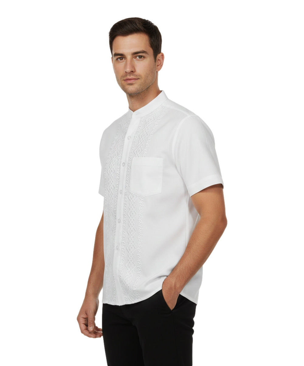 Premium Quality Mens Guayabera Embroidery Shirts Black Quetzal BSM08A