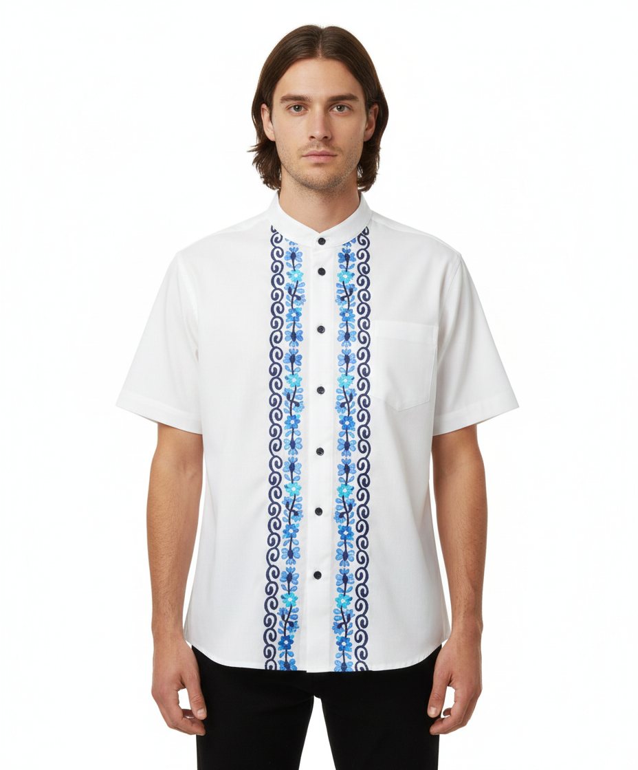 Premium Quality Mens Guayabera Embroidery Shirts Sage Quetzal BSM08A