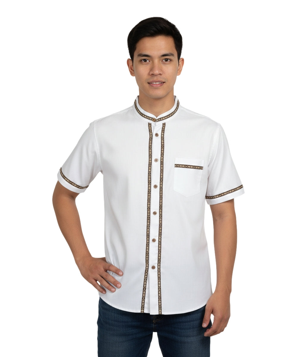 Premium Quality Mens Guayabera Embroidery Shirts Black Trim BSM08A