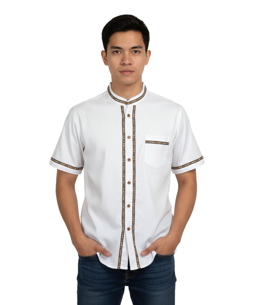 Premium Quality Mens Guayabera Embroidery Shirts White Trim  BSM08A