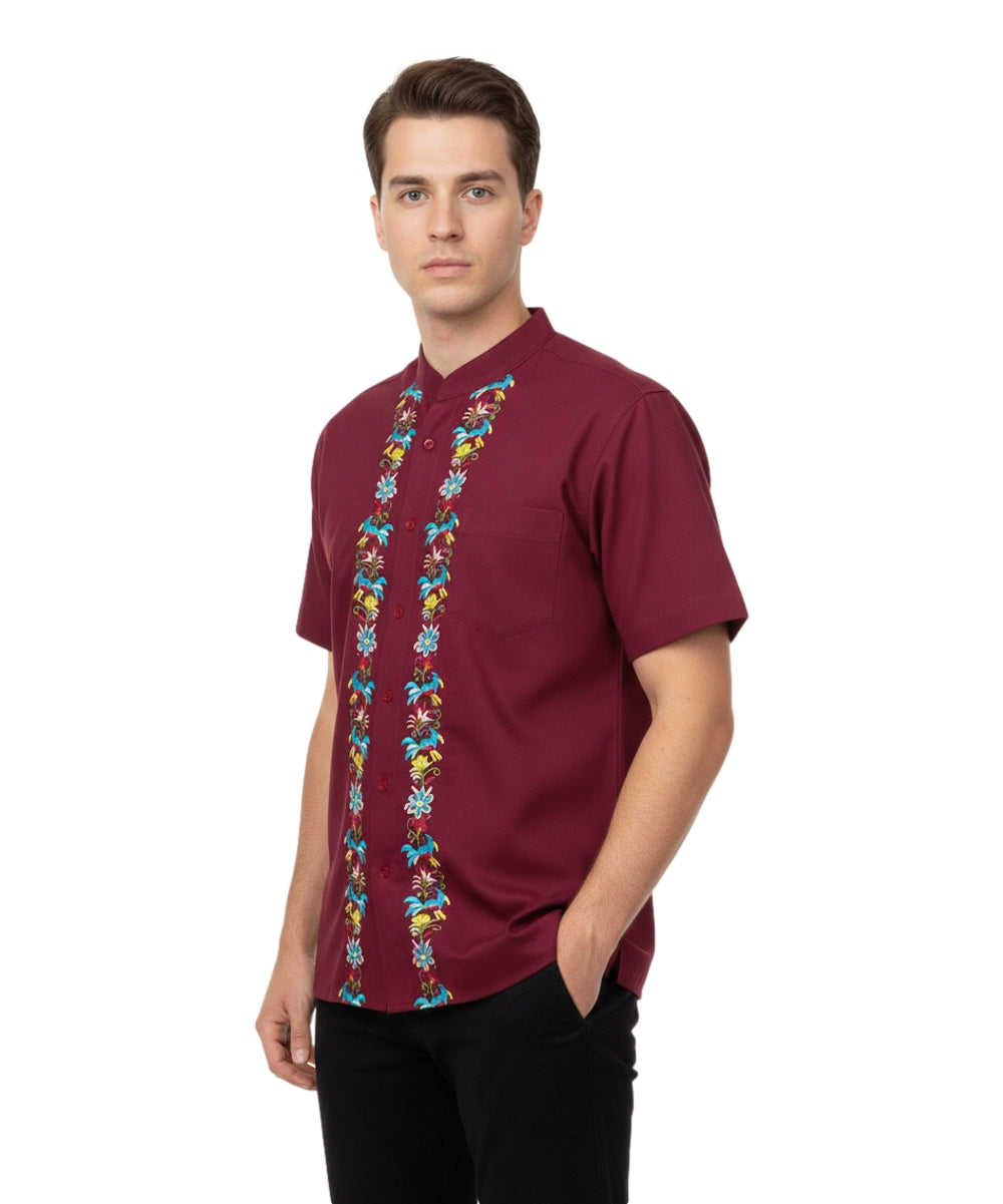 Premium Quality Mens Guayabera Embroidery Shirts Black Trim BSM08A