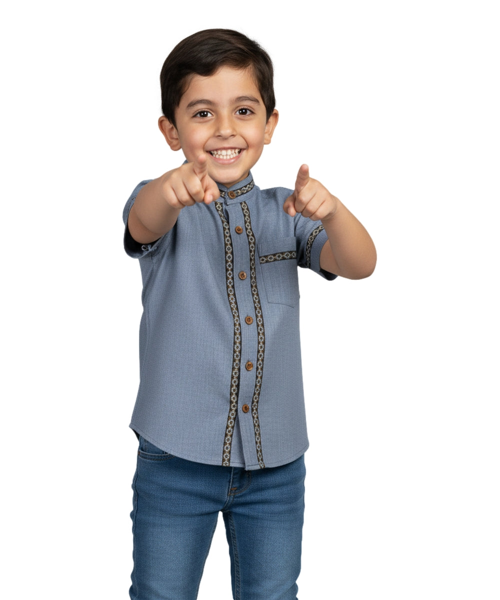 Premium Quality Boys Guayabera Embroidery Button down Shirt White Floral BSM08