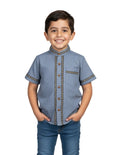 Premium Quality Boys Guayabera Embroidery Button down Shirt Charcoal BSM08