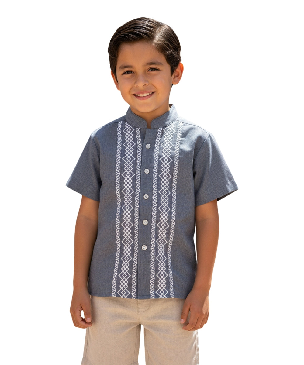 Premium Quality Boys Guayabera Embroidery Button down Shirt White Floral BSM08