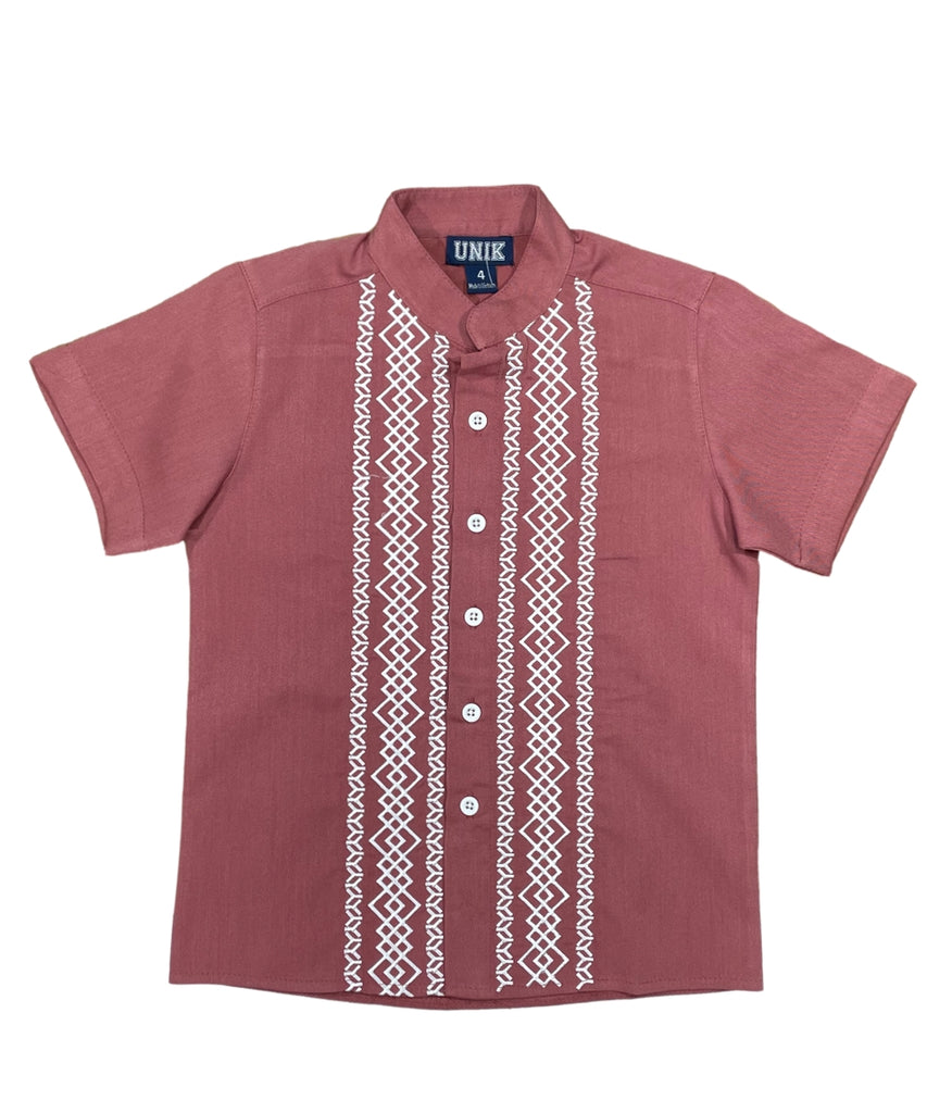 Boys Rust Diamond Guayabera button up shirt 4-14