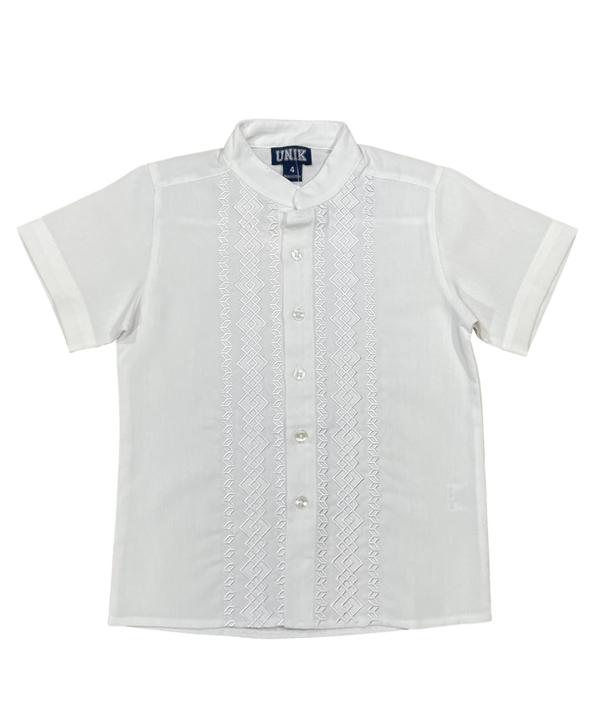 Boys White Diamond Guayabera button up shirt 4-14