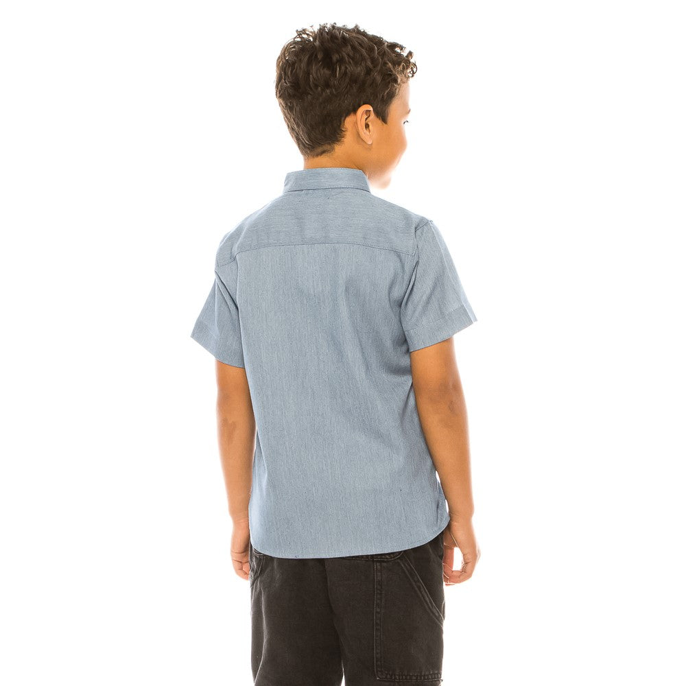 Premium Quality Boys Guayabera Embroidery Button down Shirt Black Trim BSM08