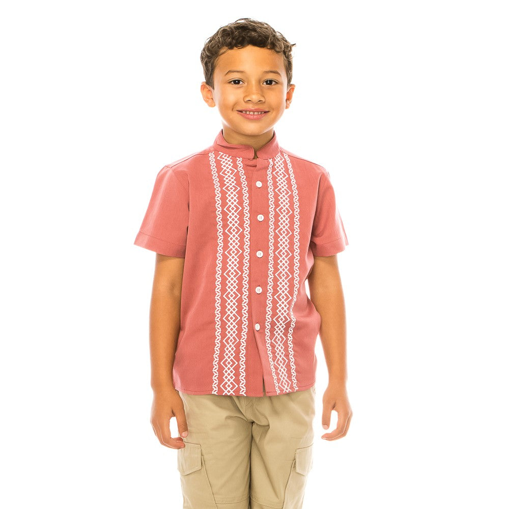 Premium Quality Boys Guayabera Embroidery Button down Shirt White Floral BSM08