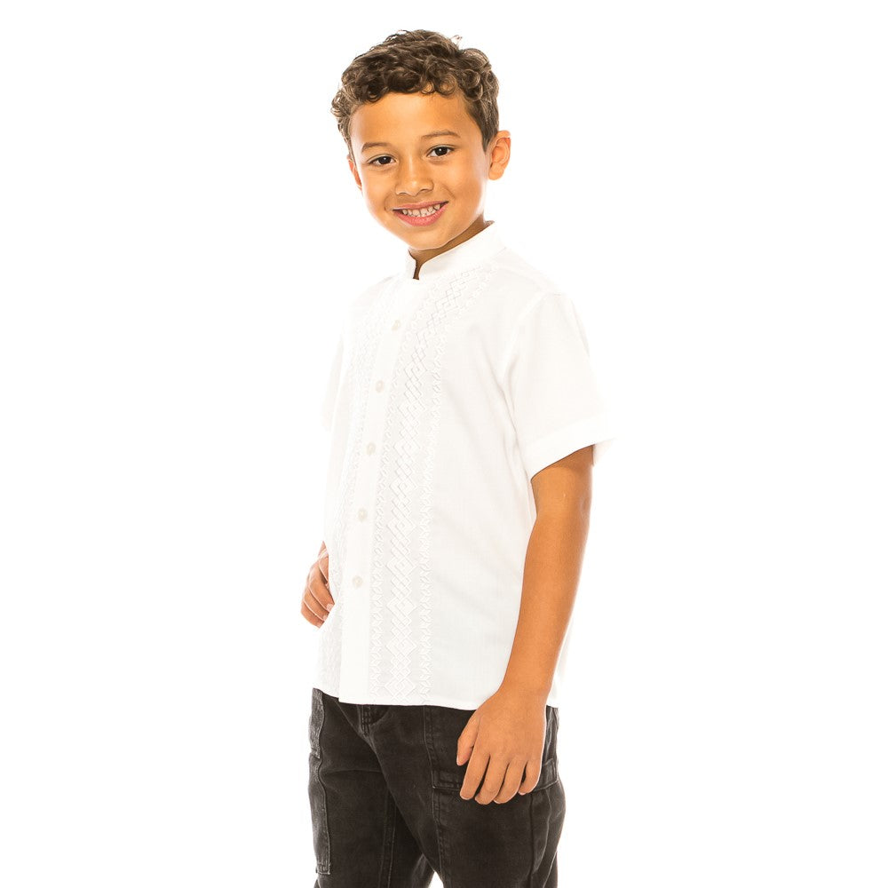 Premium Quality Boys Guayabera Embroidery Button down Shirt White Floral BSM08