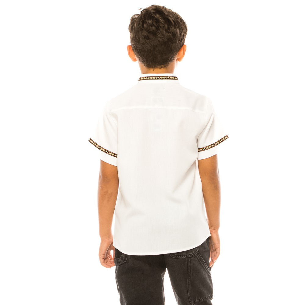 Premium Quality Boys Guayabera Embroidery Button down Ivory Diamond BSM08