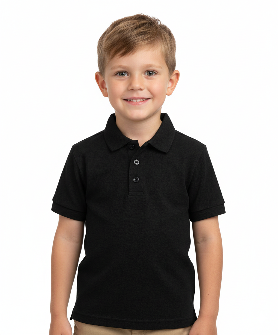 Boy's Premium Quality Pique Polo Uniform Shirt Short Sleeve Black  5-18 BSU01