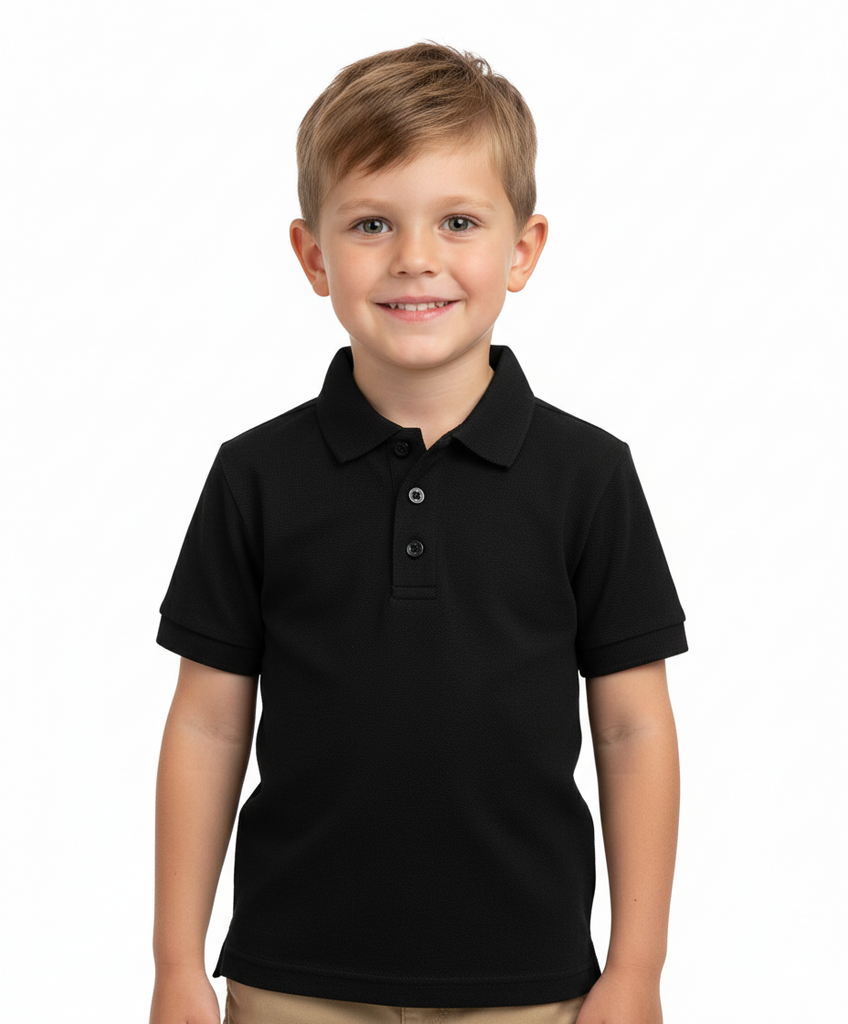 Boy's Premium Quality Pique Polo Uniform Shirt Short Sleeve Black  5-18 BSU01