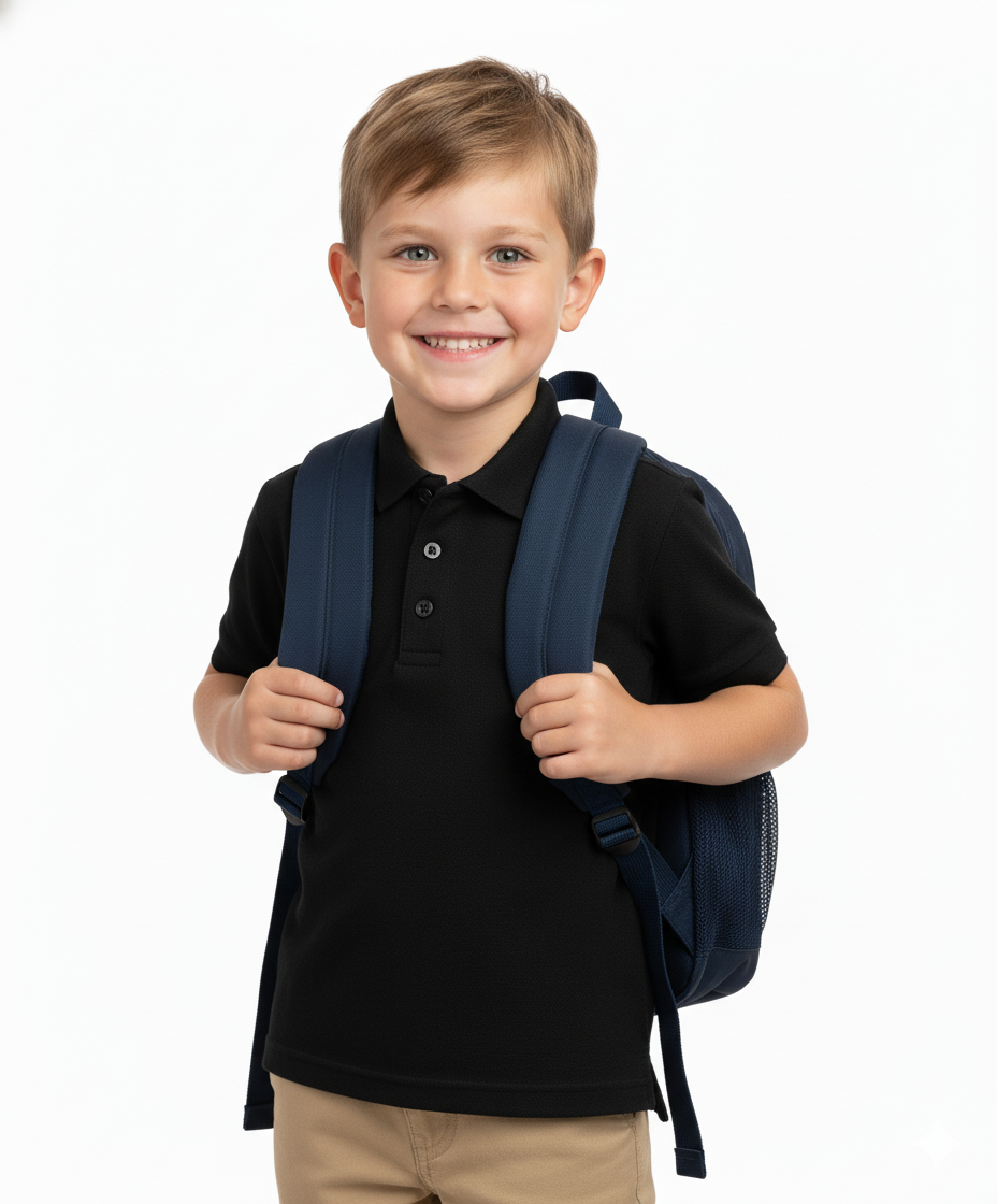 Boy's Premium Quality Pique Polo Uniform Shirt Short Sleeve Black  5-18 BSU01