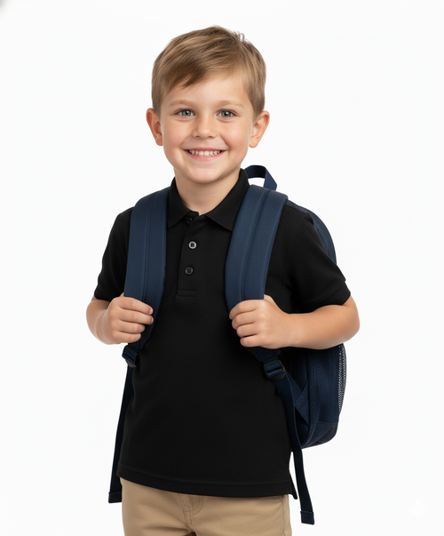 Boy's Premium Quality Pique Polo Uniform Shirt Short Sleeve Black  5-18 BSU01