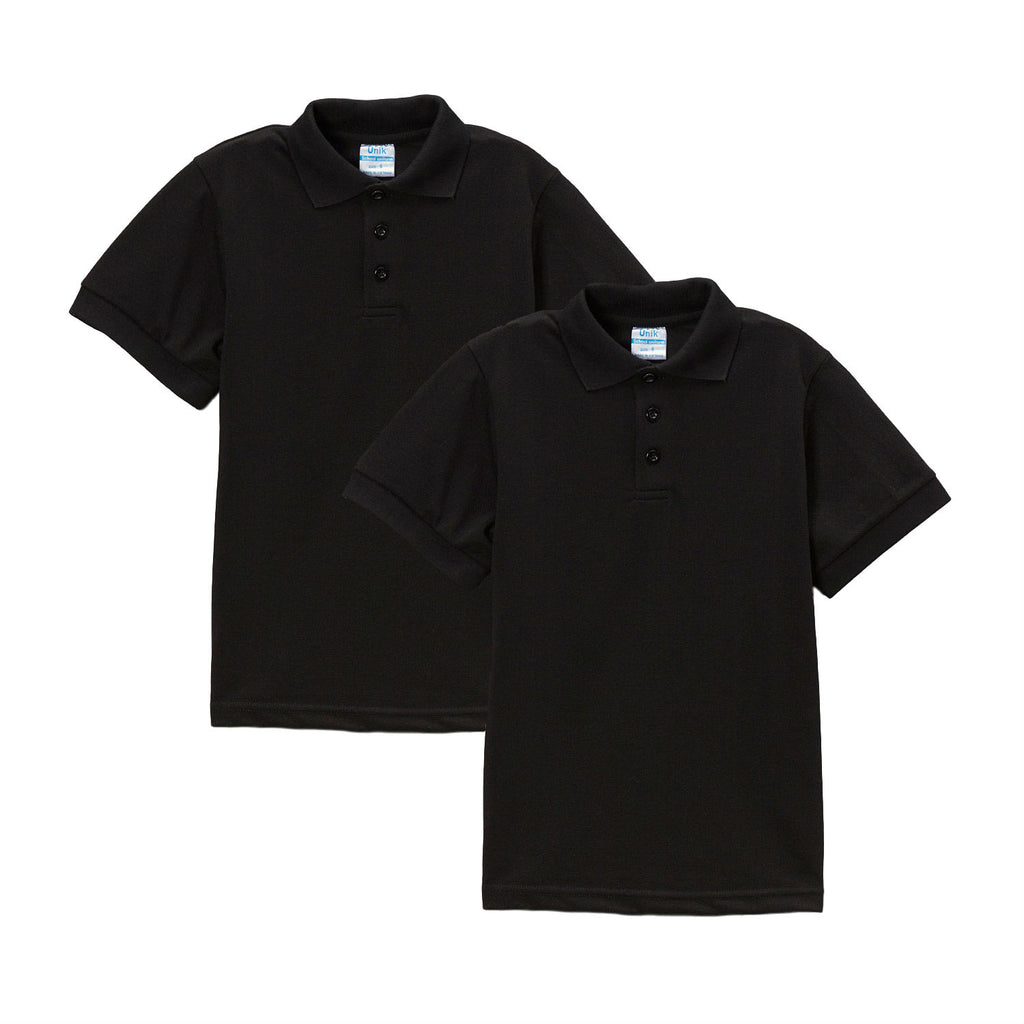 Boy's Premium Quality Pique Polo Uniform Shirt Short Sleeve Black 2Pack 5-18 BSU01