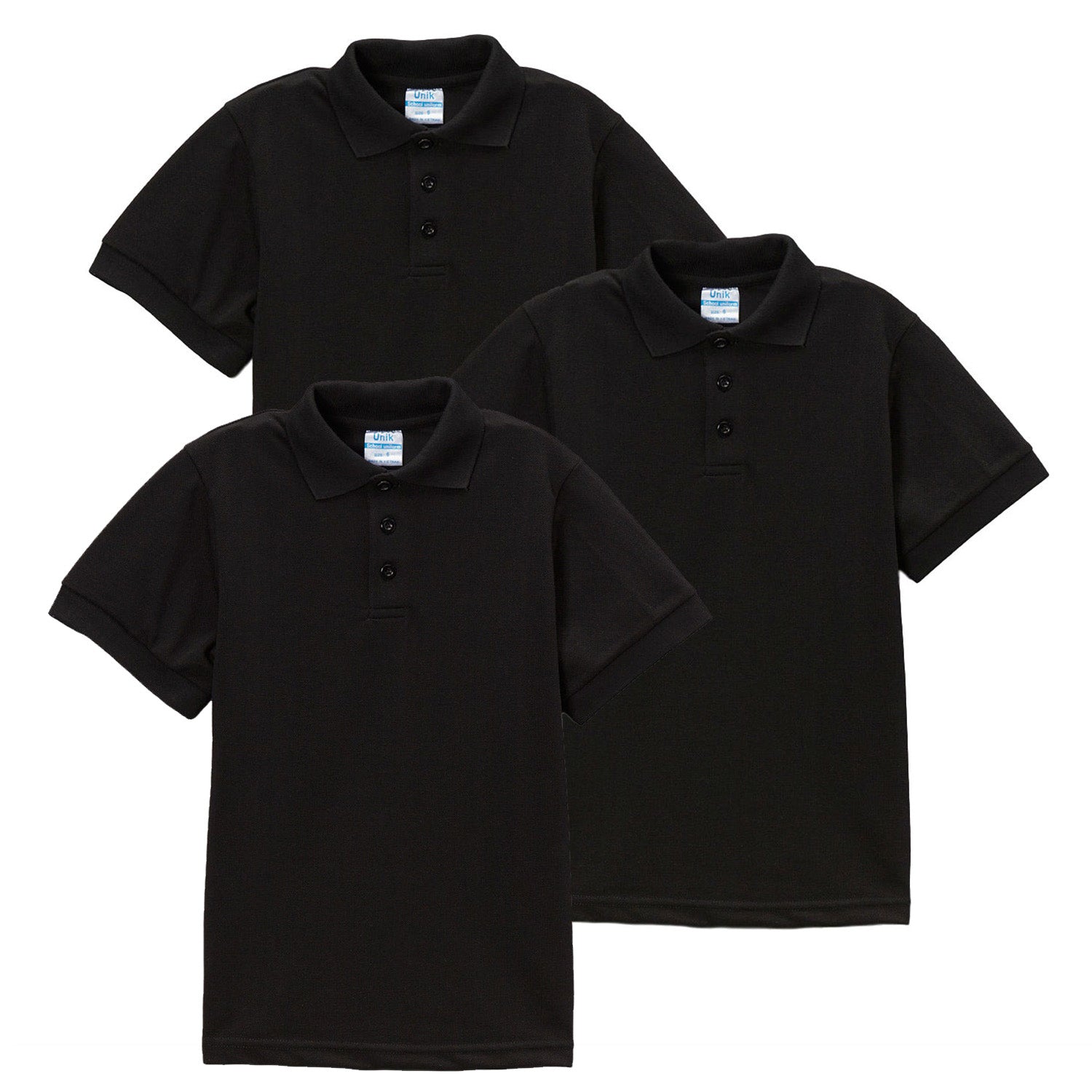 Boy's Premium Quality Pique Polo Uniform Shirt Short Sleeve Black 3Pack 5-18 BSU01