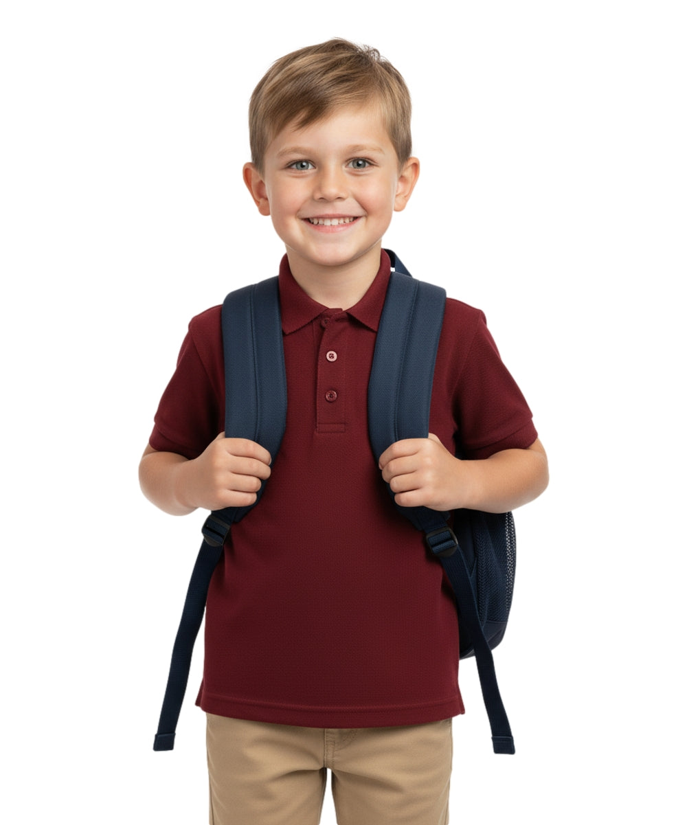 Boy's Premium Quality Pique Polo Uniform Shirt Short Sleeve Burgundy  5-18 BSU01