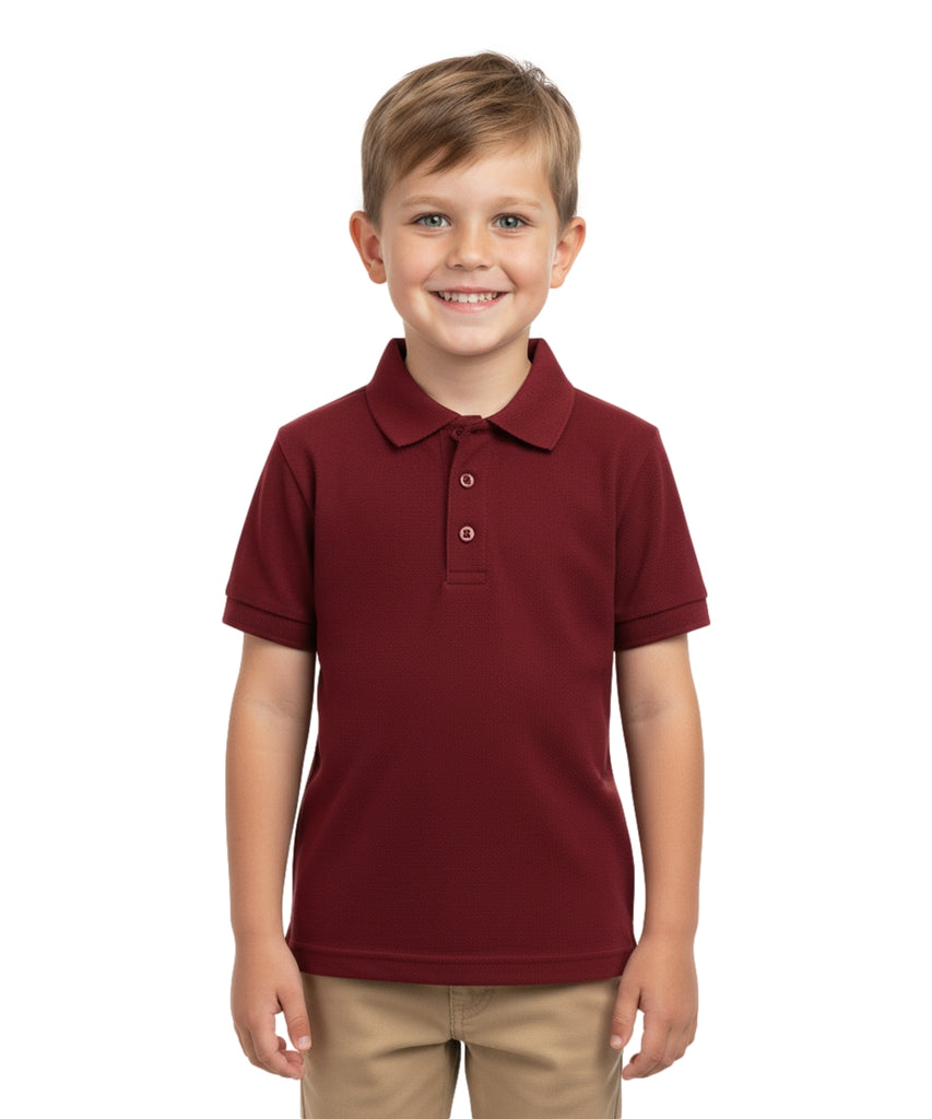 Boy's Premium Quality Pique Polo Uniform Shirt Short Sleeve Burgundy  5-18 BSU01