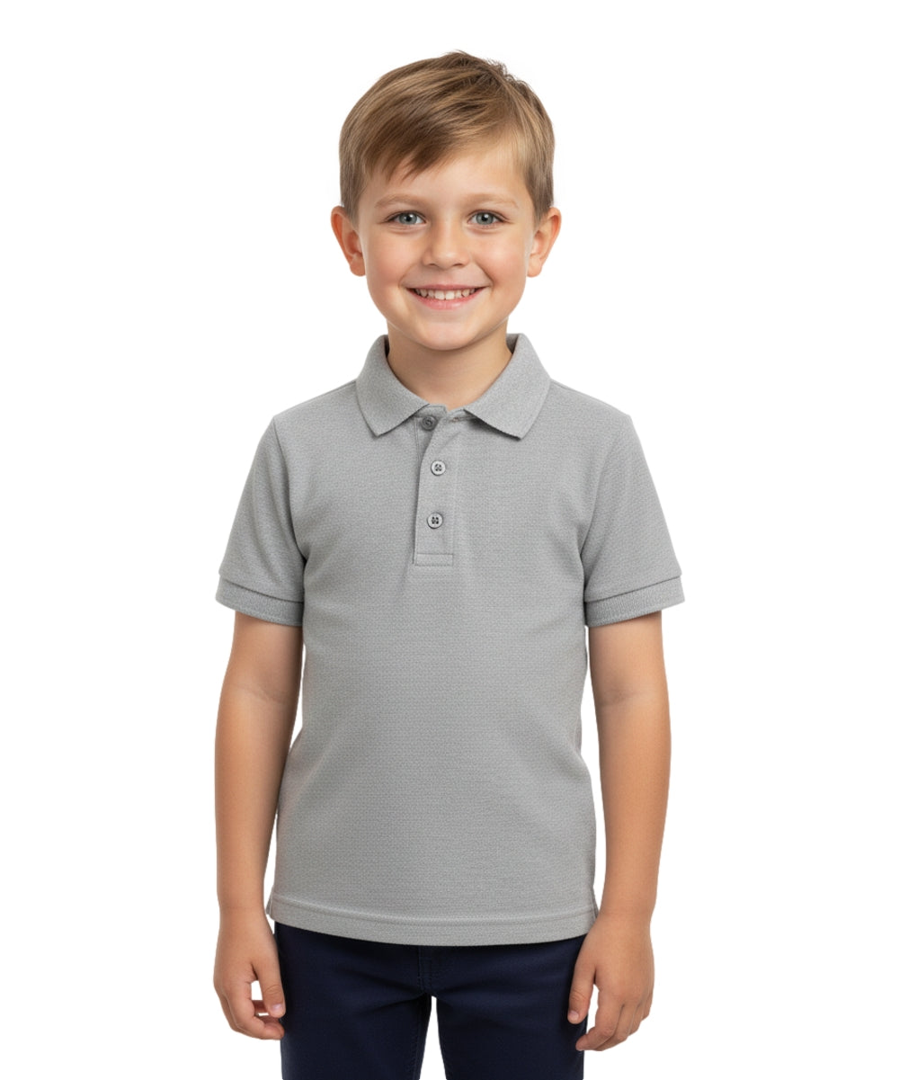 Boy's Premium Quality Pique Polo Uniform Shirt Short Sleeve Light Grey 5-18 BSU01