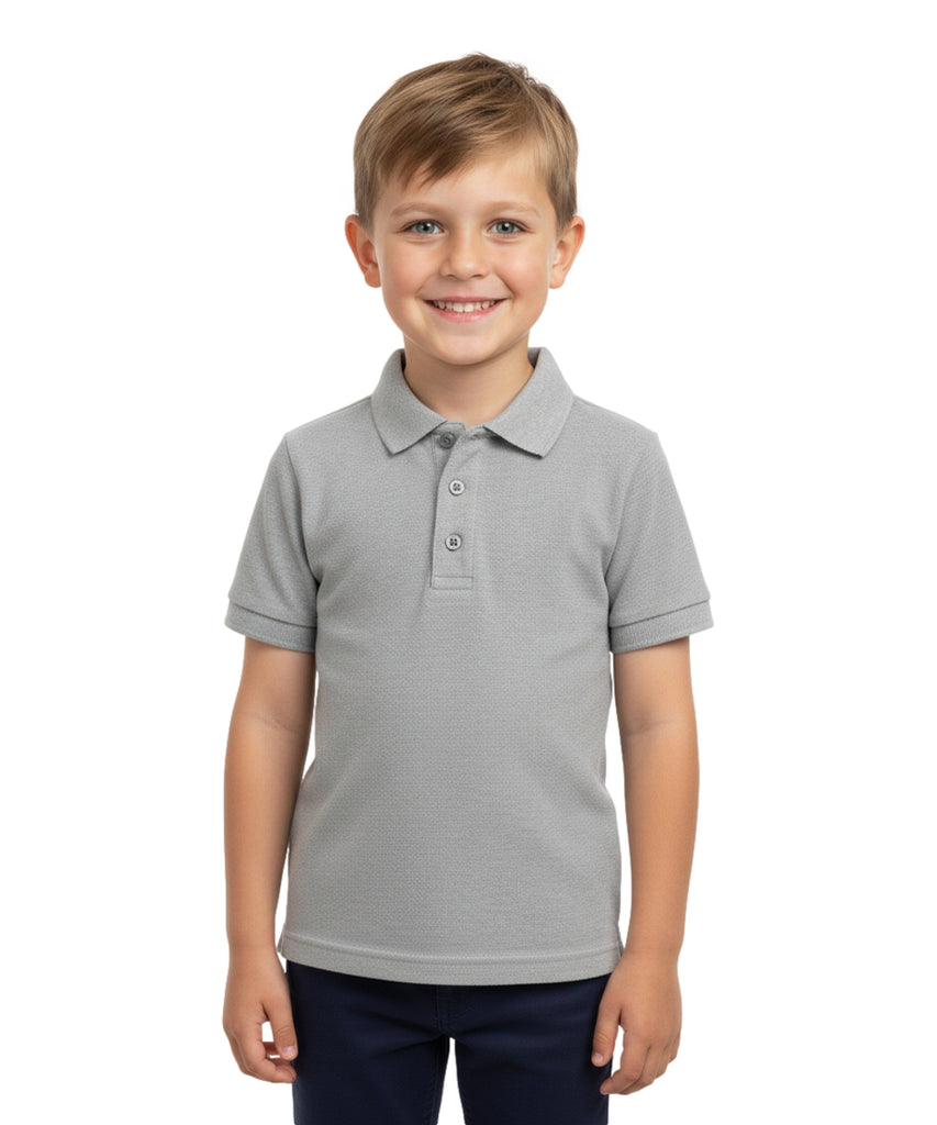 Boy's Premium Quality Pique Polo Uniform Shirt Short Sleeve Light Grey 5-18 BSU01