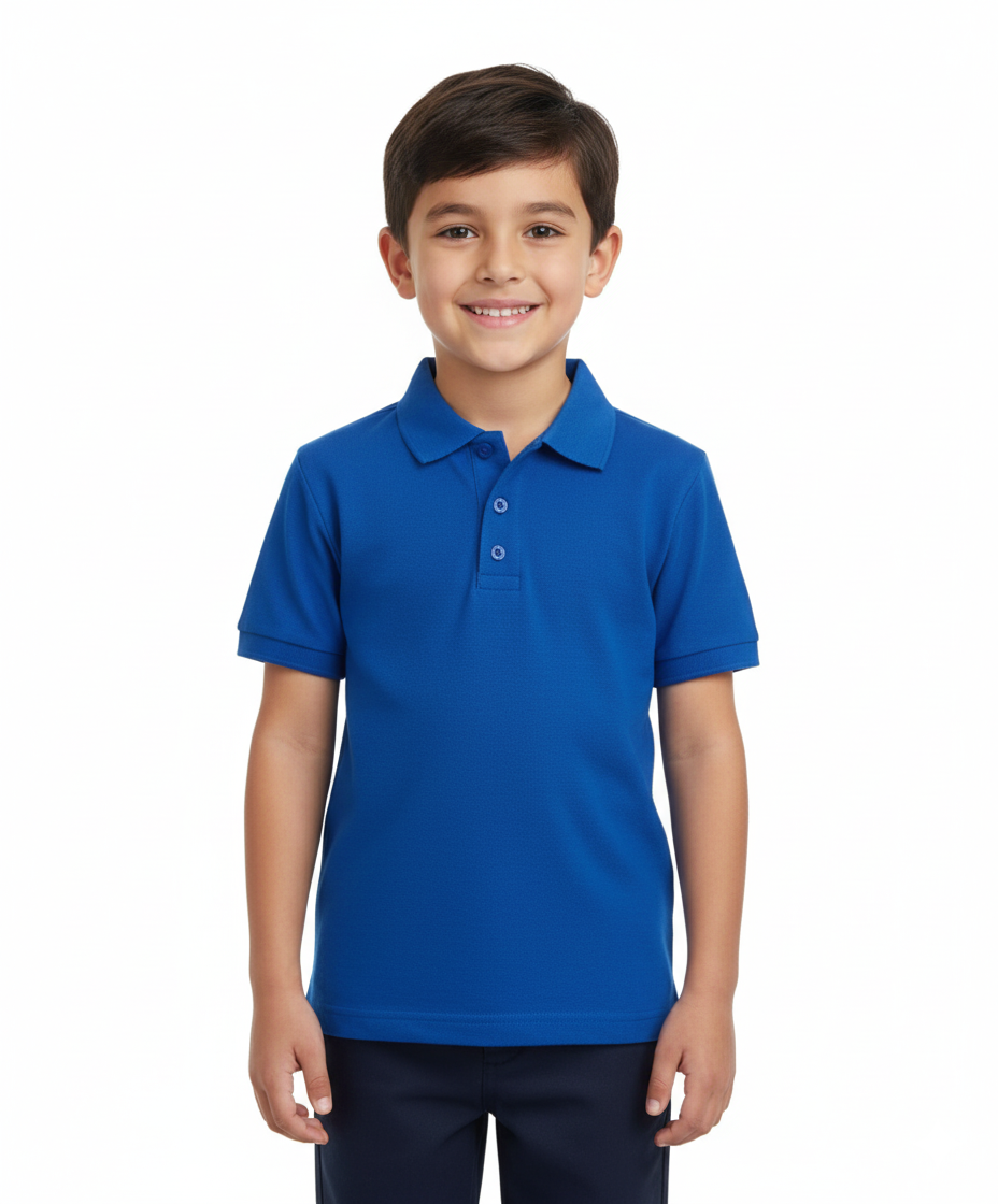Boy's Premium Quality Pique Polo Uniform Shirt Short Sleeve Royal 2Pack 5-18 BSU01