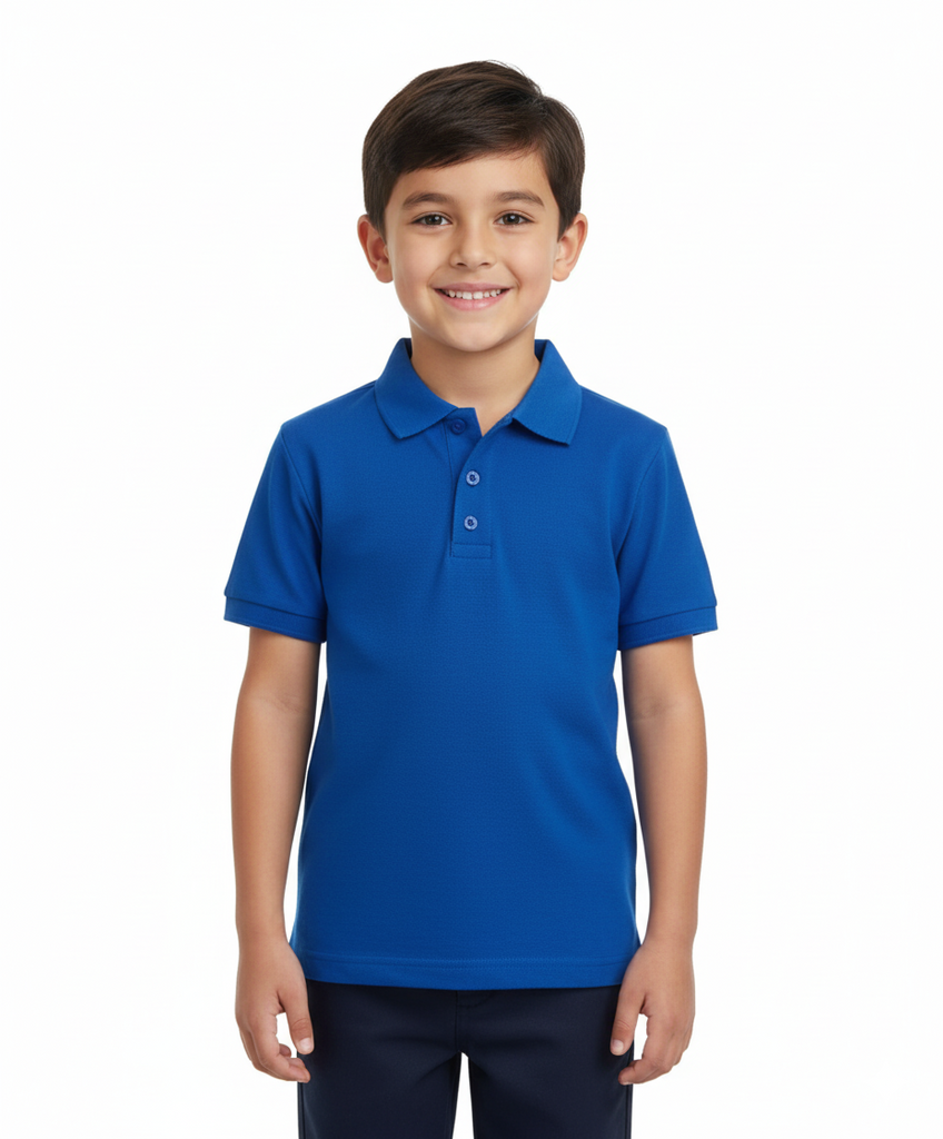 Boy's Premium Quality Pique Polo Uniform Shirt Short Sleeve Royal Blue 5-18 BSU01