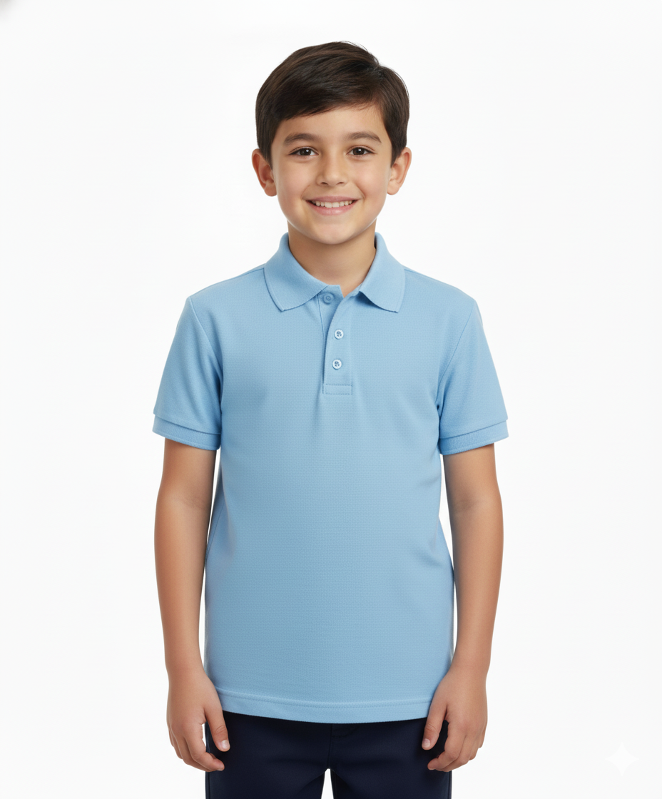 Boy's Premium Quality Pique Polo Uniform Shirt Short Sleeve Sky Blue 2Pack 5-18 BSU01