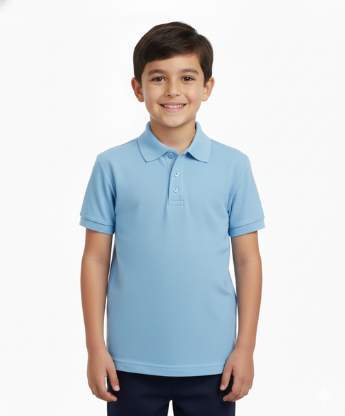 Boy's Premium Quality Pique Polo Uniform Shirt Short Sleeve Sky Blue 2Pack 5-18 BSU01
