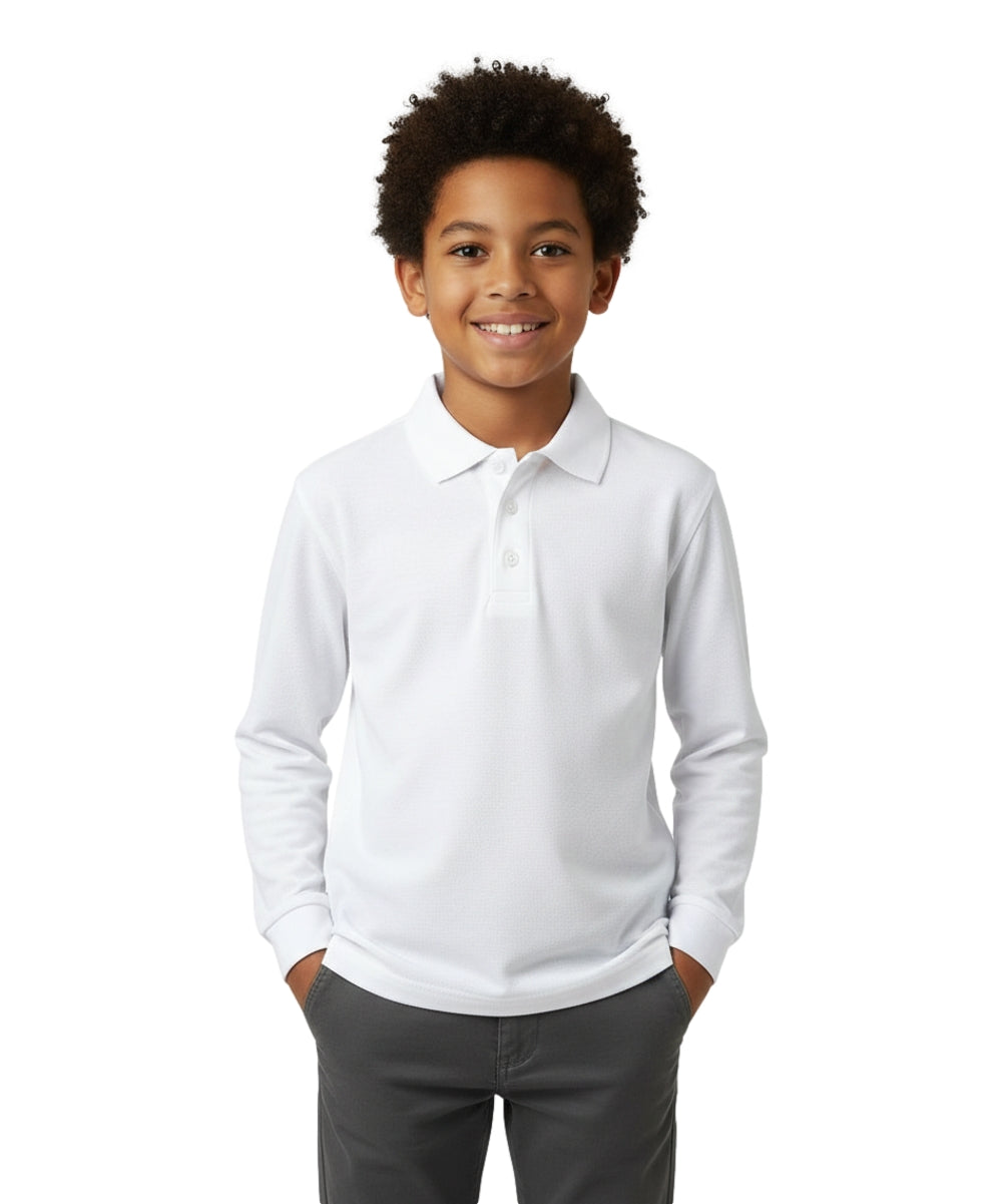 Boy's Premium Quality Uniform Pique Polo Shirt Long Sleeve Shirt White 5-18 BSU02