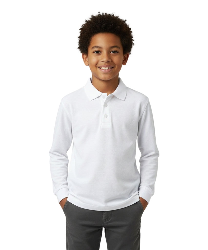 Boy's Premium Quality Uniform Pique Polo Shirt Long Sleeve Shirt White 5-18 BSU02